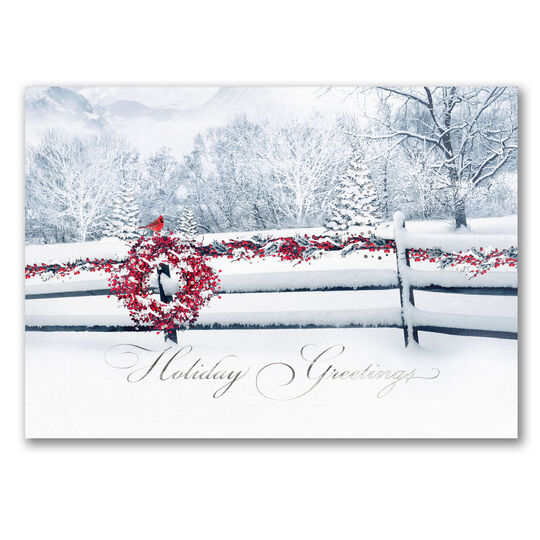 Festive Winter Fence Folded Holiday Cards